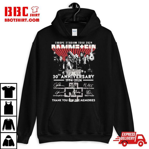 Europe Stadium Tour 2024 Rammstein Merch, Rammstein 30th Anniversary 1994 –  2024 Thank You For The Memories Signatures Shirt T Shirt Hoodie - Limotees