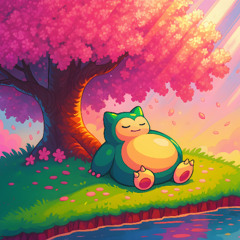 snorlax taking a peaceful nap under a cherry blossom tree