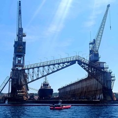 Croatian sea – Old ferry ride with a deep horn and sounds from the Rijeka shipyard under repair