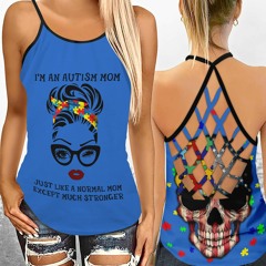I'm an autism mom criss-cross open back camisole tank top