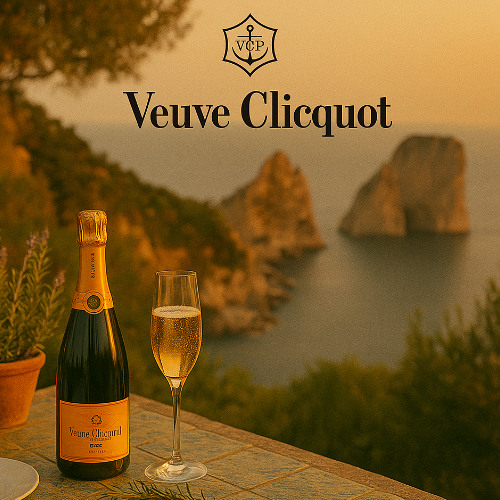 Aperitif with Veuve Clicquot in Capri, set in the magical atmosphere of a Mediterranean garden.