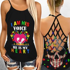 I am his voice he is my heart criss-cross open back camisole tank top