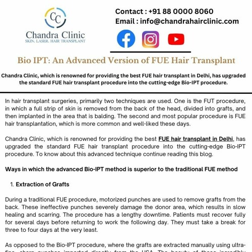 Bio IPT - An Advanced Version of FUE Hair Transplant in Delhi