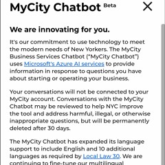 New York City MyCity Chatbot: We are innovating for you (WTC Once in a lifetime fall sale) (April 1)