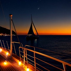 Night Sailboat On Calm Sea