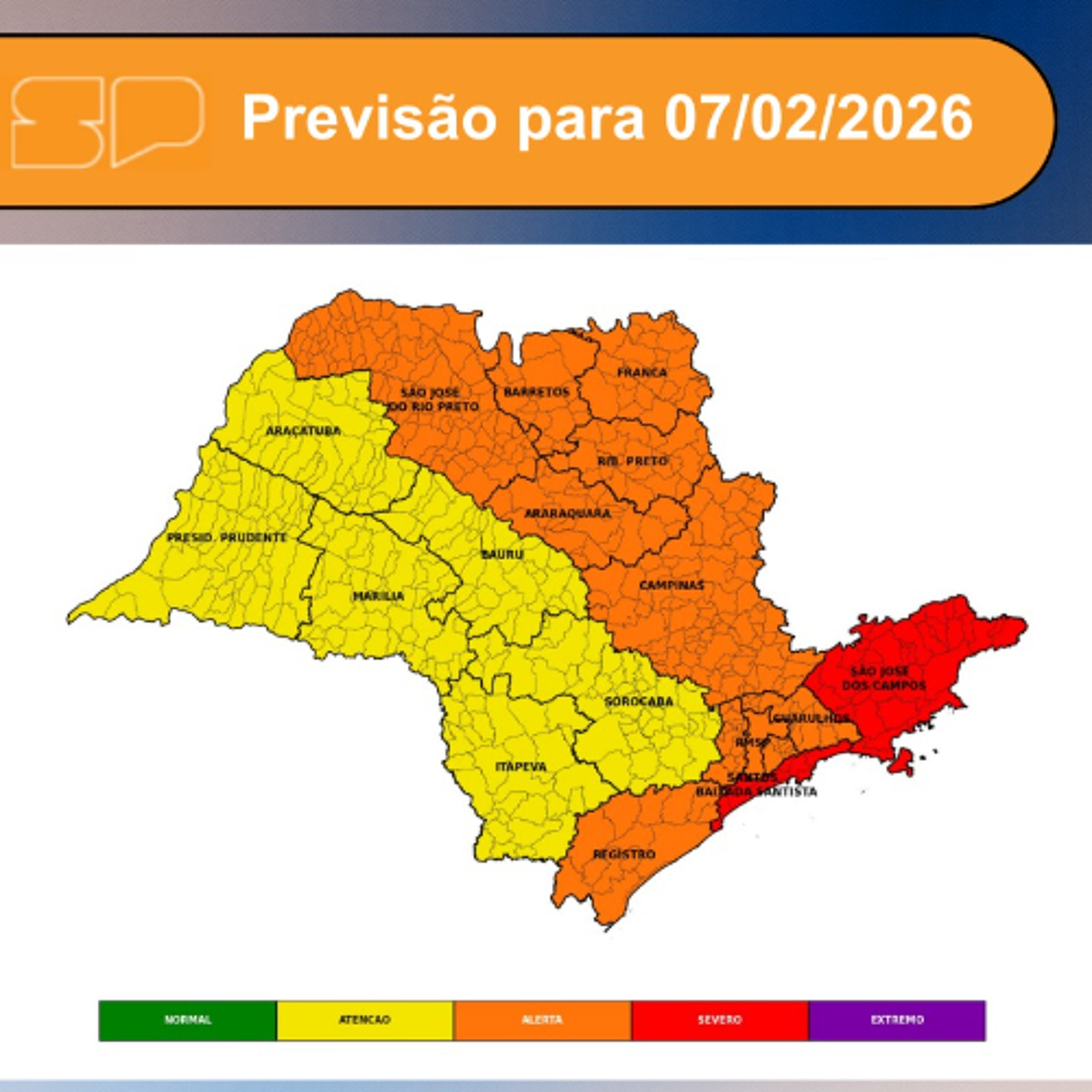 Defesa Civil - Sábado, dia 07/02/2026, o dia amanhece com tempo firme em todo o Estado de São Paulo