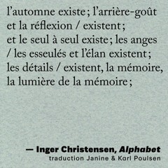 Un extrait d'Alphabat d'Inger Chistensen
