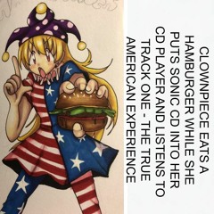 CLOWNPIECE EATS A HAMBURGER WHILE SHE PUTS SONIC CD INTO HER CD PLAYER AND LISTENS TO TRACK ONE