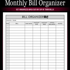 $# Bill Organizer, bill payment tracker. monthly bill organizer. monthly bill planner. expense
