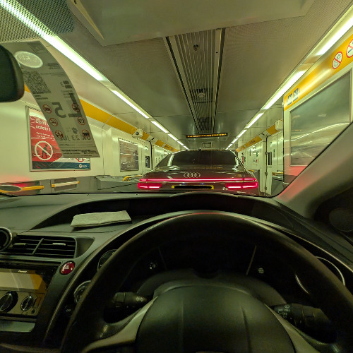Inside a noisy LeShuttle train