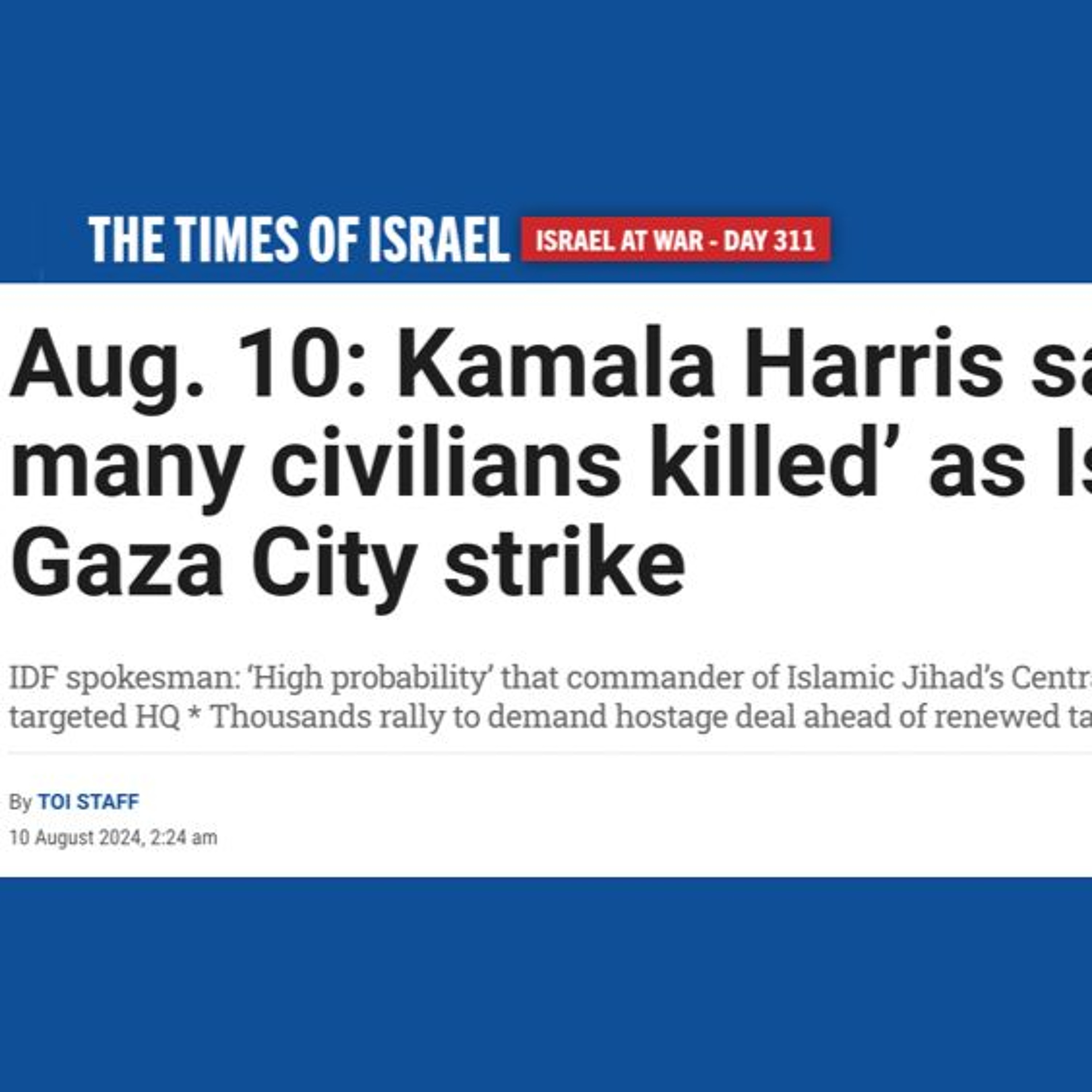 Harris Says "Far Too Many Civilians Have Been Killed" In Genocide She Supports
