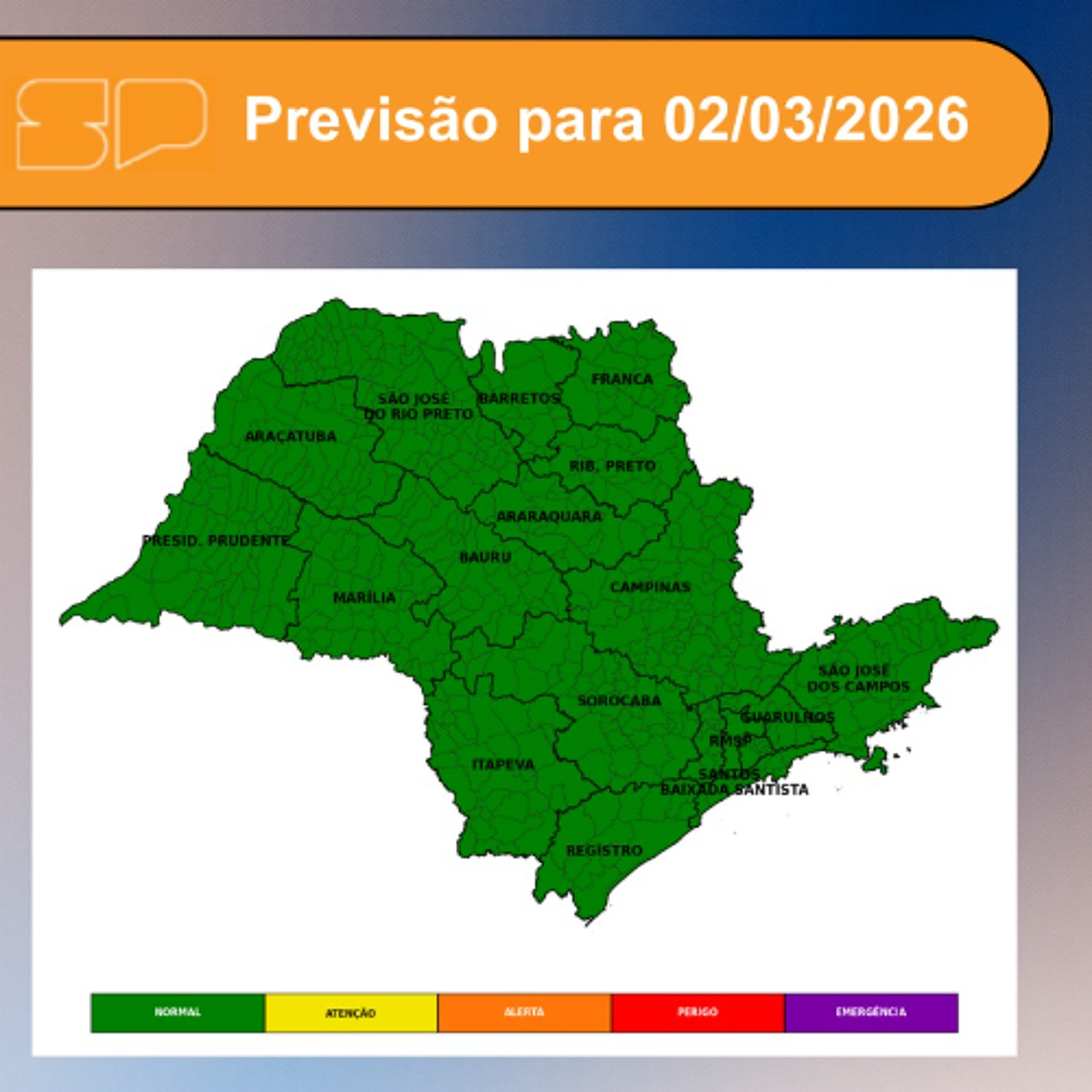Defesa Civil - Segunda dia 02/03/2026, o dia será marcado pelo Sol entre algumas nuvens