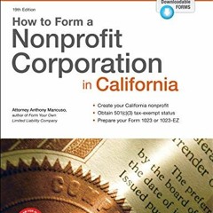 [FREE] KINDLE 🖋️ How to Form a Nonprofit Corporation in California by  Anthony Mancu