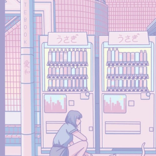 Pastel city pop japanese scenery. Lilac purple wallpaper. Citypop anime  aestethic landscape. 