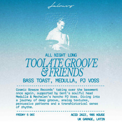 All night long at Jalousy w/ Toolate Groove, Bass Toast, Medulla & PJ Voss