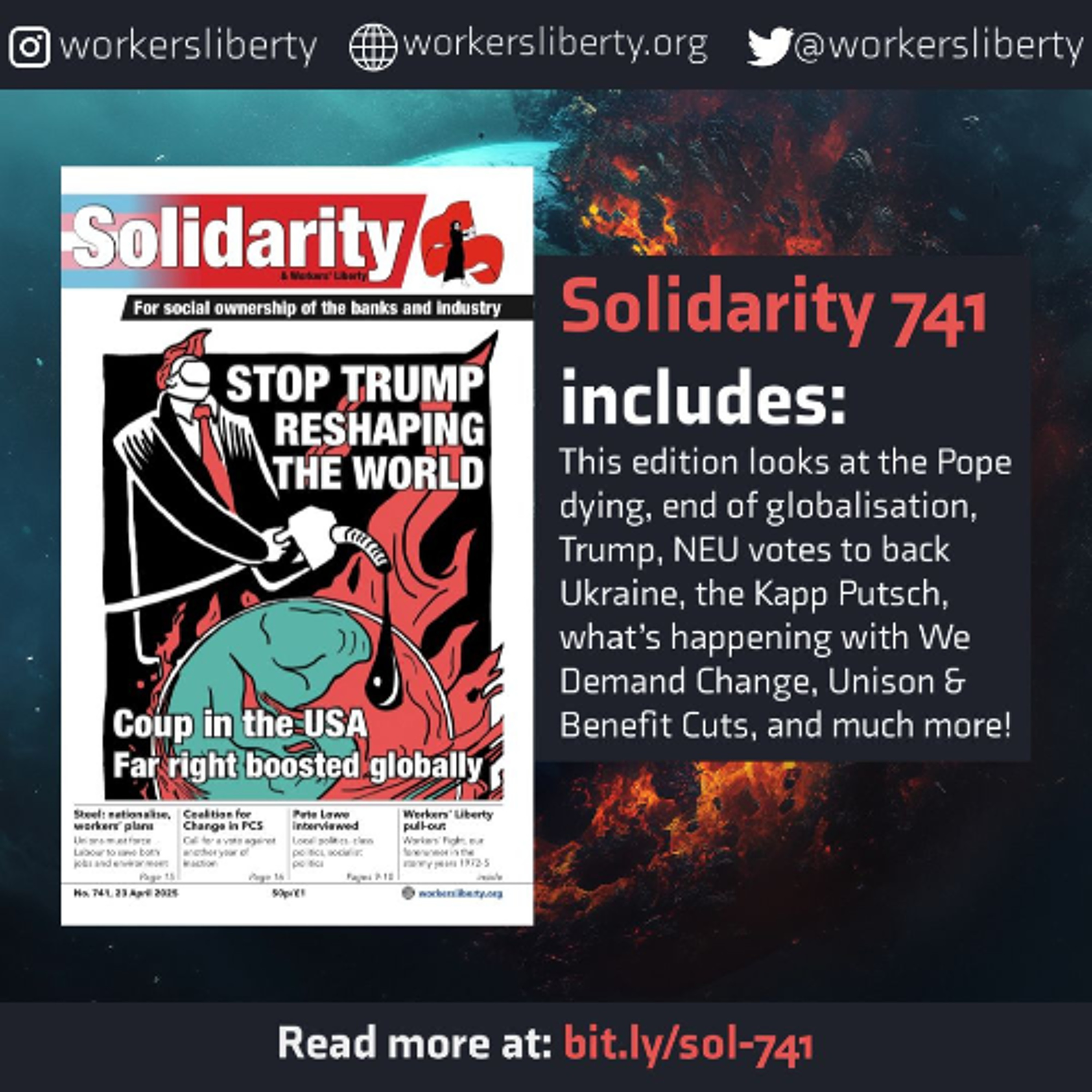 741 — Stop Trump reshaping the world | Fight for trans rights | Beat the cuts | More