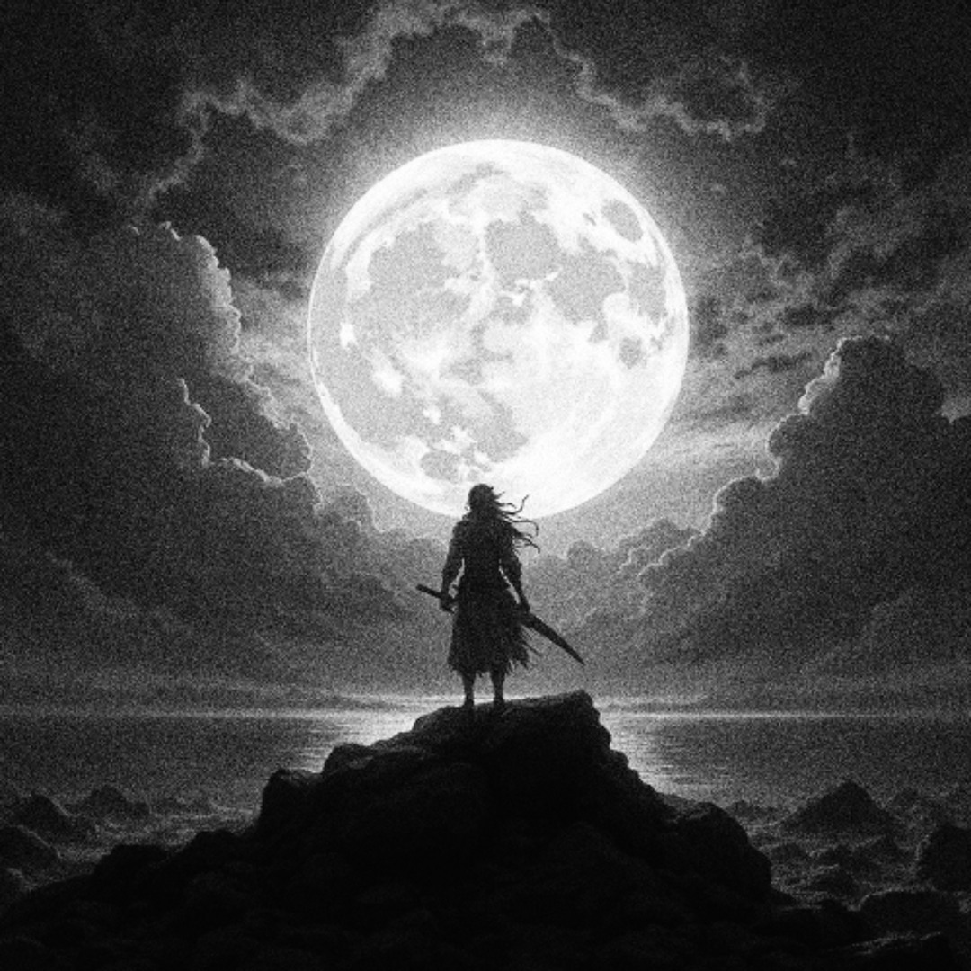 cali≠gari / 「0」補足版 (Moonrise Silhouette) AI generated Silhouette Crescent Moon black color only