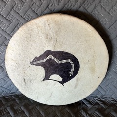 Elk Hide 15 one half” Round Drum With Bear Drawing