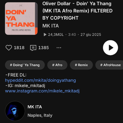 Stream Oliver Dollar - Doin' Ya Thang (MK ITA Afro Remix) by MK