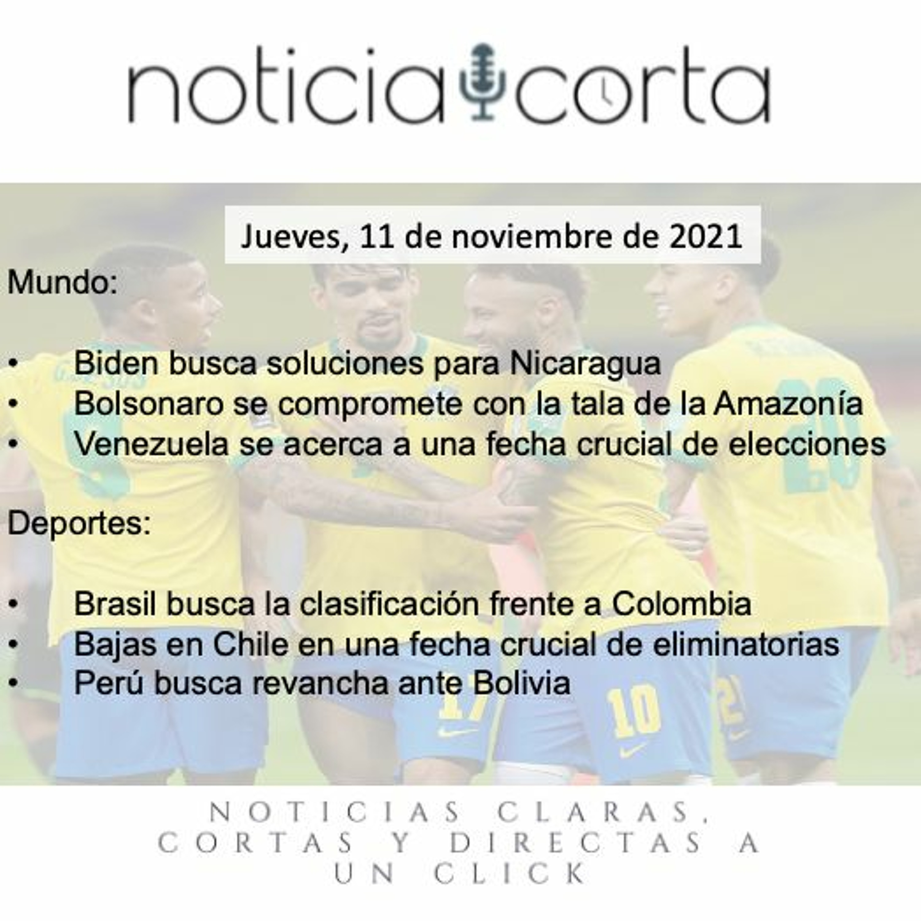 Noticia Corta, Jueves 11 De Noviembre De 2021