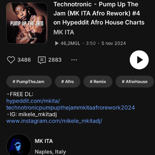 Technotronic - Pump Up The Jam (MK ITA Afro Rework) 4# on Hypeddit Afro House Charts