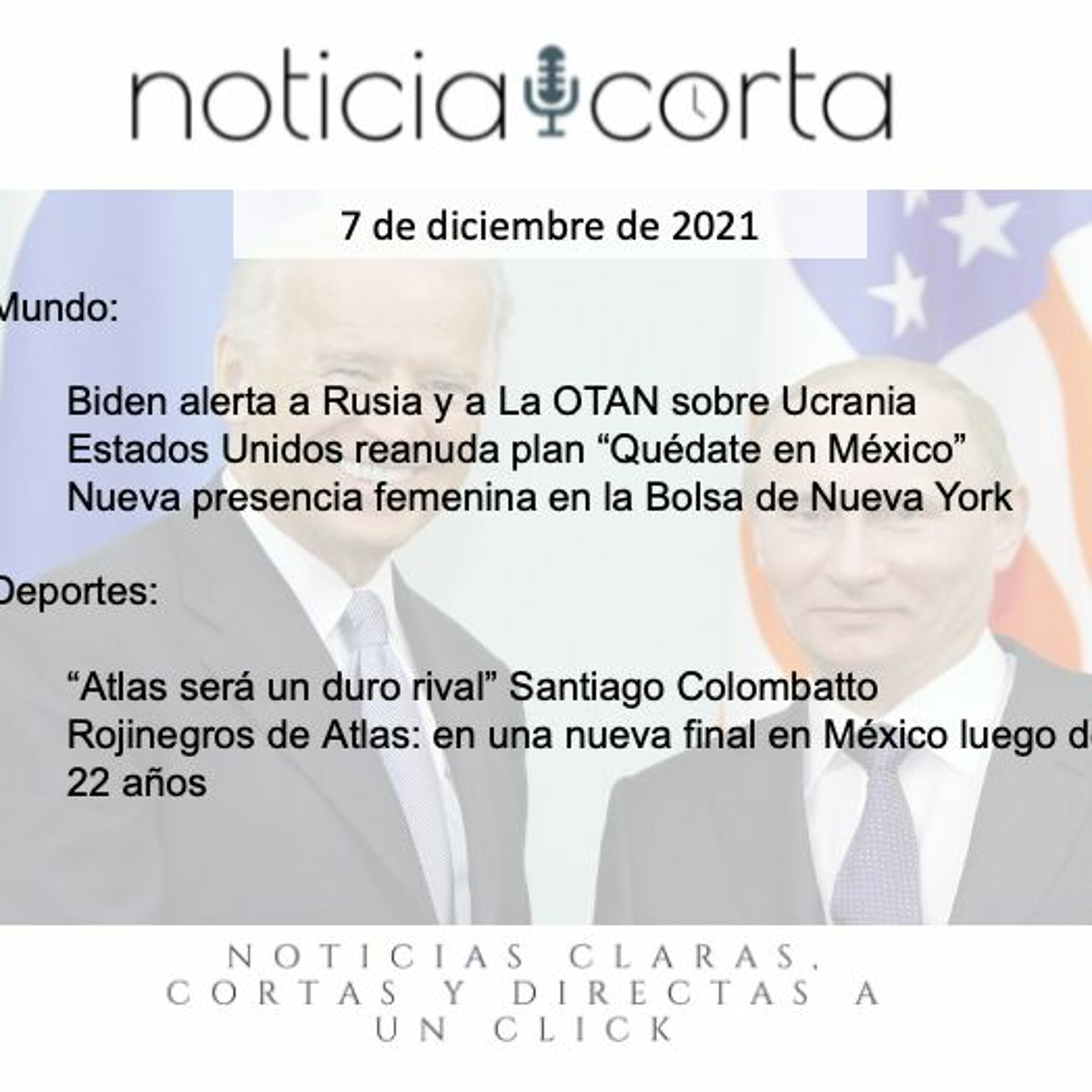 Noticia Corta, Martes 7 De Diciembre De 2021
