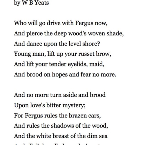 458 Who Goes With Fergus? by W B Yeats
