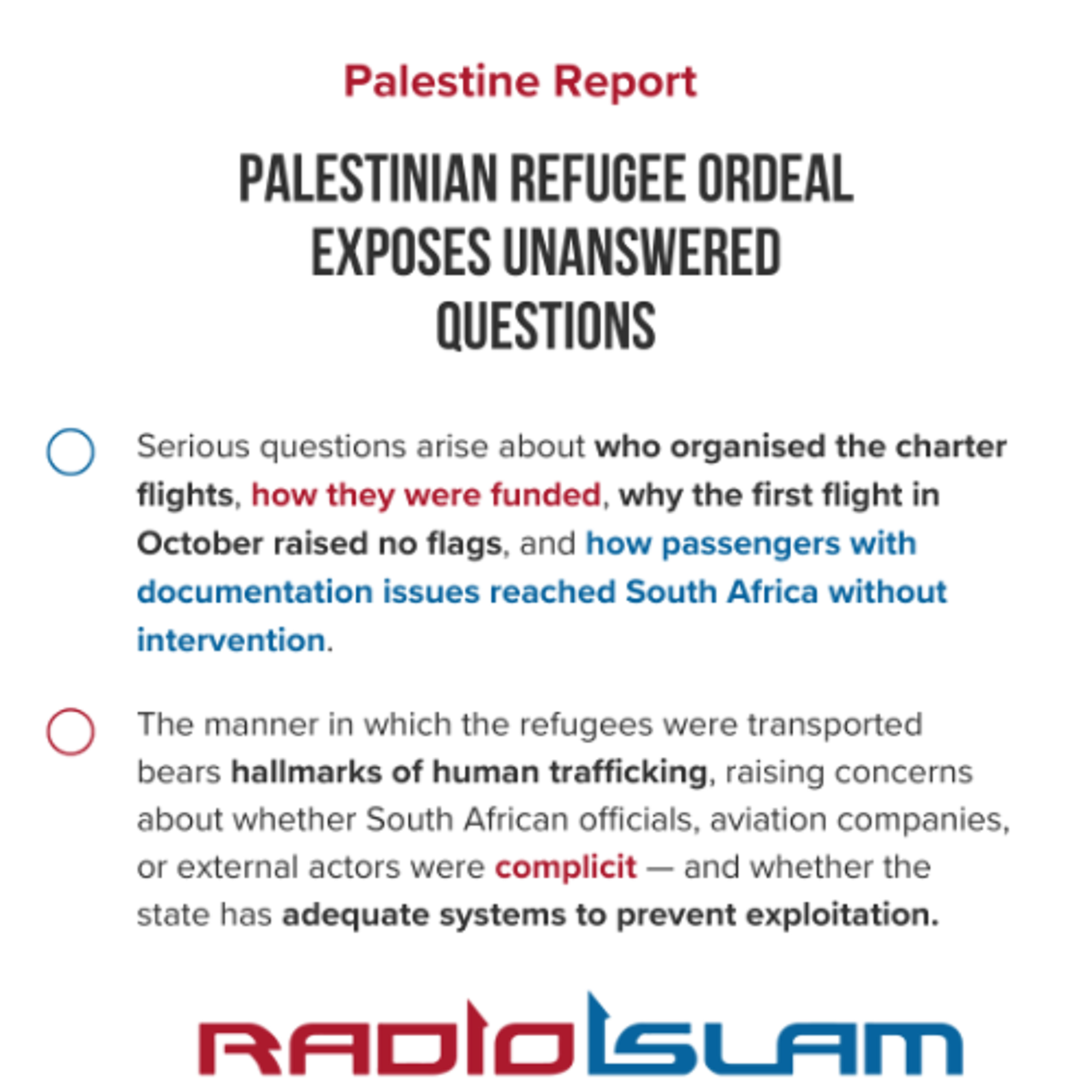 Palestine Report: Refugee Ordeal Exposes Unanswered Questions and Possible Human Trafficking Links