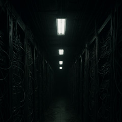 Aisles of a depressing datacenter