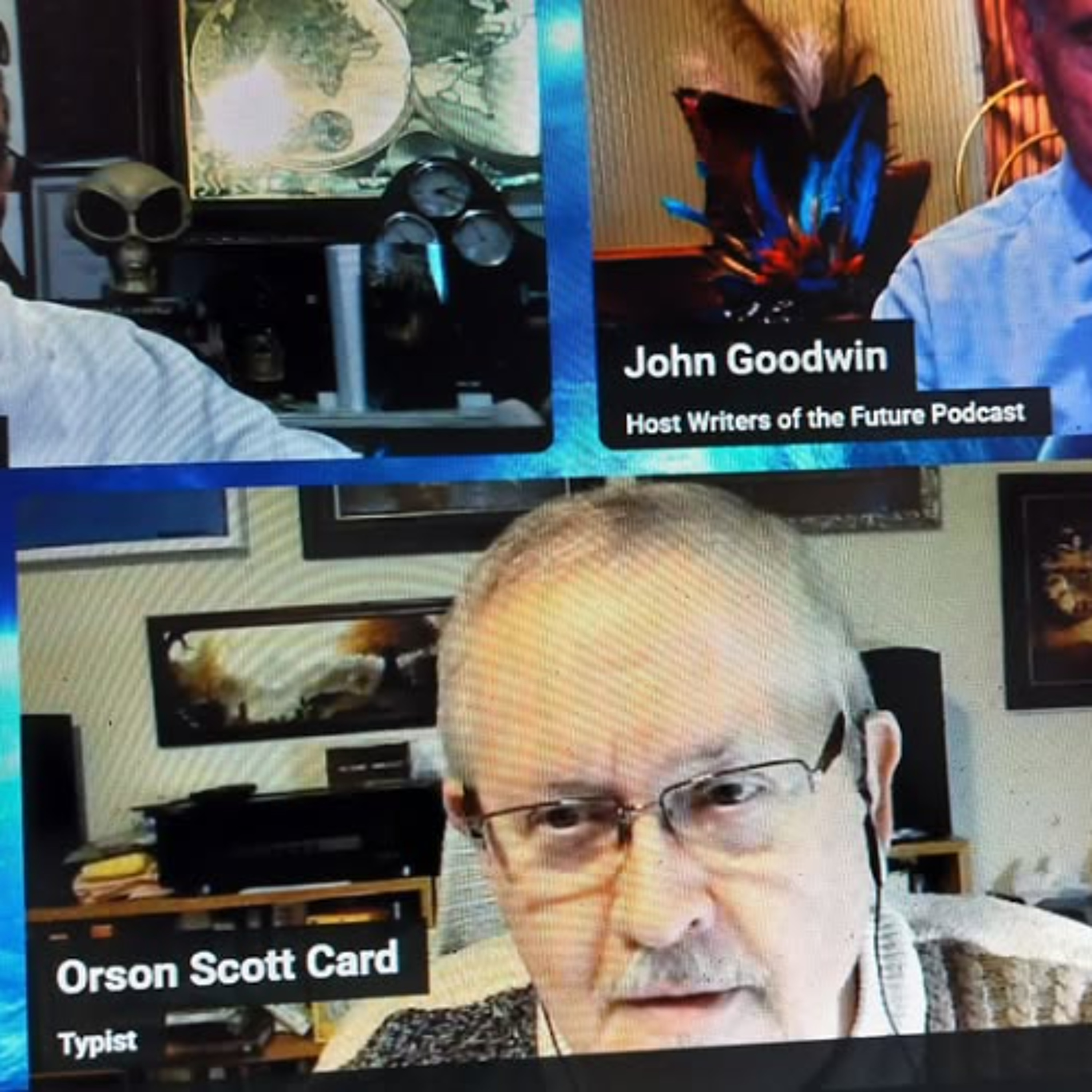Joe Montaldo at Writers Of The Future Author contest with Orson Scott Card episode artwork