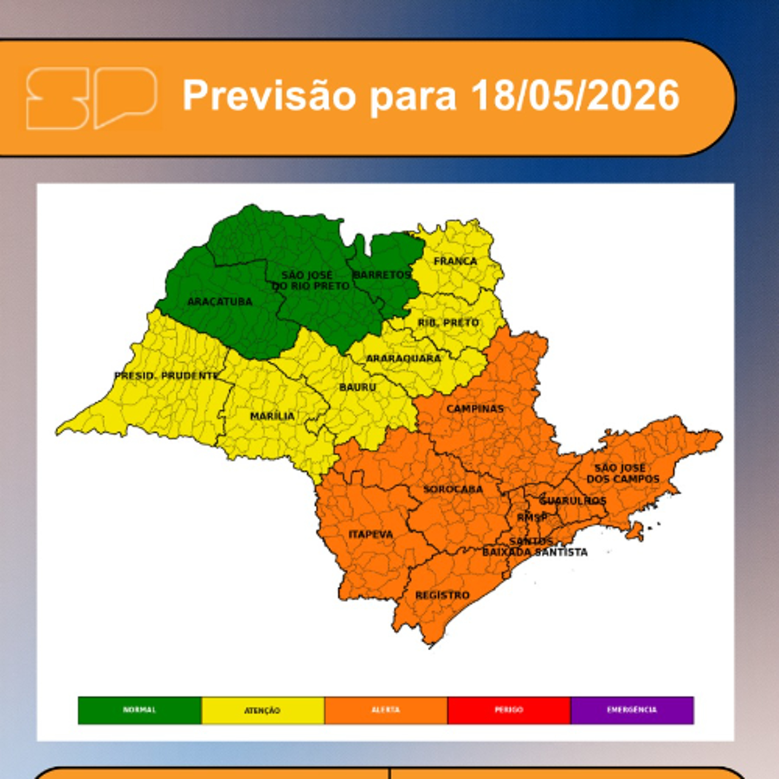 Defesa Civil - Segunda, 18/05, o tempo segue instável em todo o estado de São Paulo