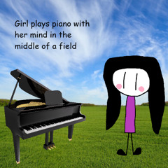 Girl plays piano with her mind in the middle of a field