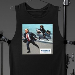 Political Poet Donald Trump And Kalama Harris Riding A Shark For President Shirt