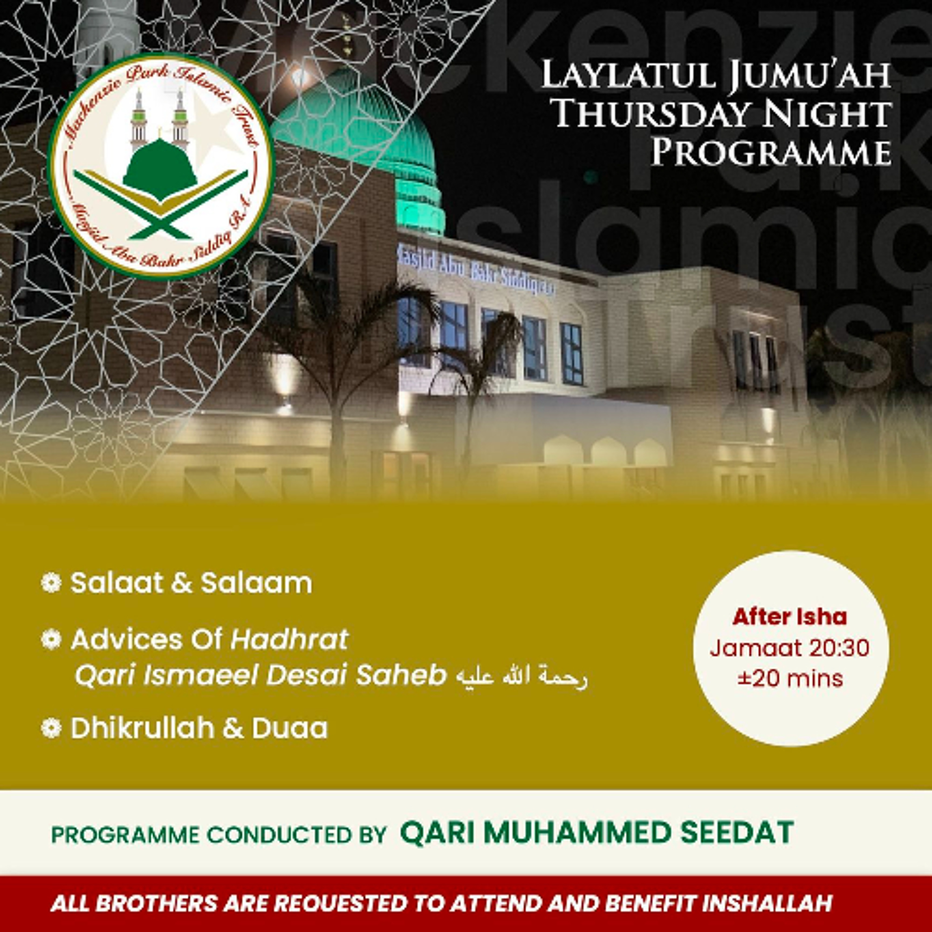 Thursday Night Programme (21-11-2024) | Advices of Hadhrat Qari Ismaeel Desai رحمة الله عليه episode artwork