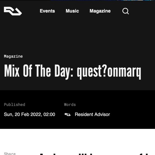 featured as Resident Advisor's Mix Of The Day (20.02.22)