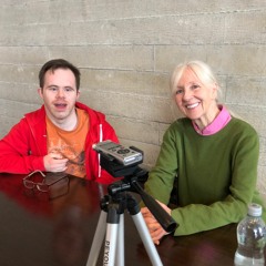 Sam Barnard talks with actor Liz Crowther at the National Theatre