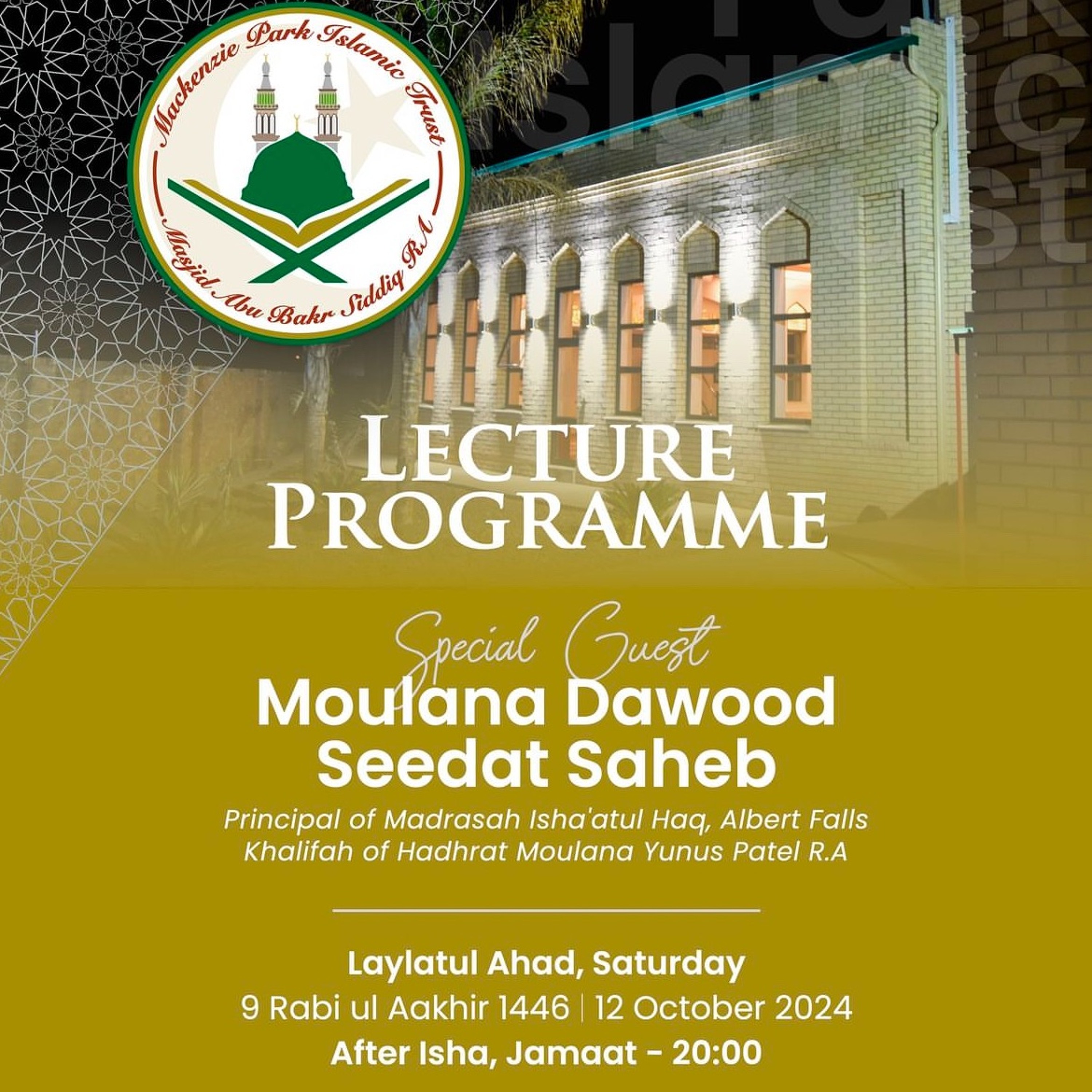Moulana Dawood Seedat Saheb (12-10-2024) - Lecture Programme episode artwork