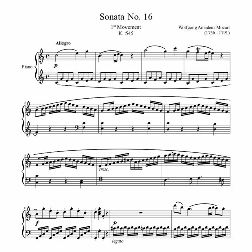 Stream Mozart - Piano Sonata No. 16 in C major, K. 545 by Merna Assem |  Listen online for free on SoundCloud