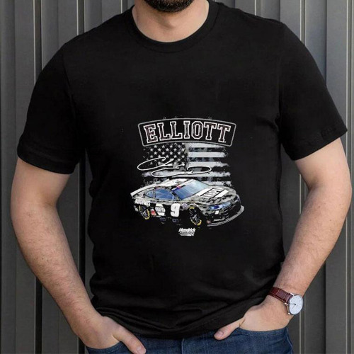 Chase Elliott Checkered Flag Sports Black Napa Patriotic Car Signature Shirt