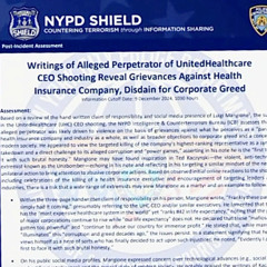 NYPD Report on Mangione and Anti-Corporate Sentiment