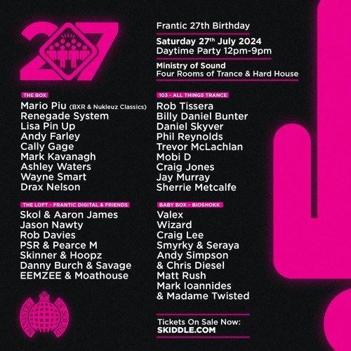 Andy Farley Live @ Frantic 27th Birthday at Ministry Of Sound 27th July 2024