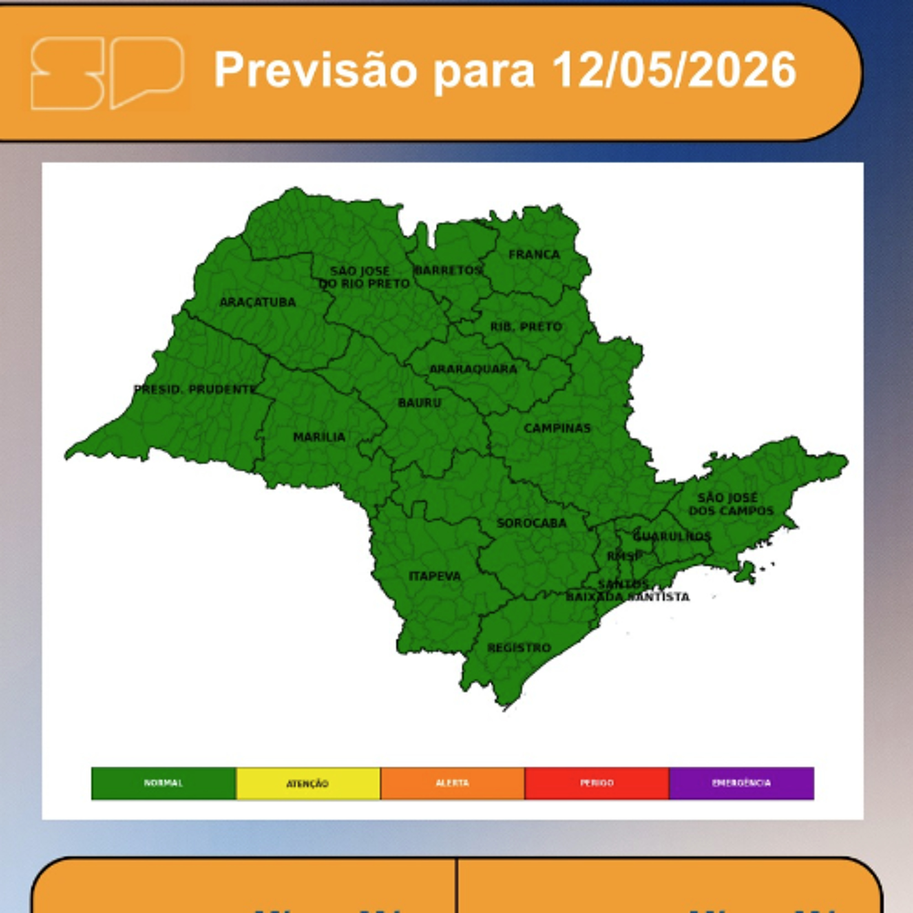 Defesa Civil - Terça-feira, 12/05, a massa de ar frio continua atuando sobre o estado de São Paulo