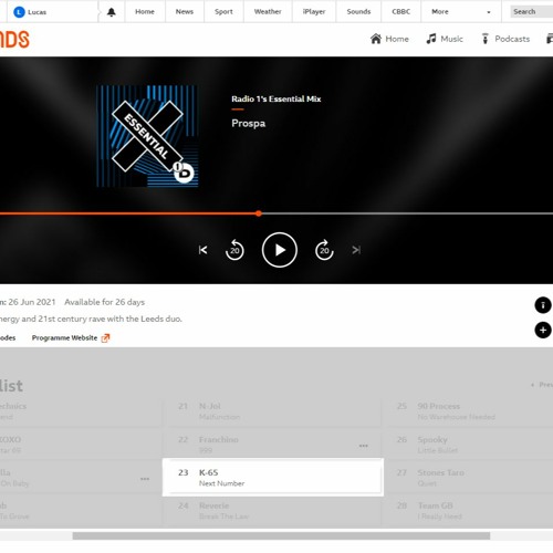 K - 65  - Next Number played by Prospa on Radio 1 Essential Mix