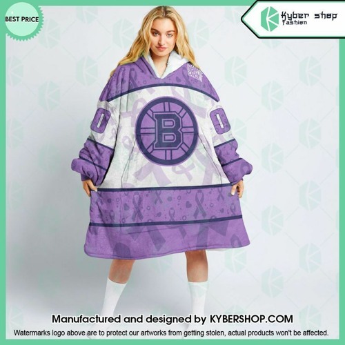 Boston Bruins Special Lavender Fight Cancer CUSTOM Oodie Blanket Hoodie