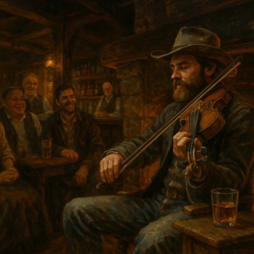 Fiddler by the fireside