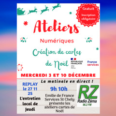 L'entretien local du jour (27 11 25) - Emilie France Services St Chely ateliers carte de Noel
