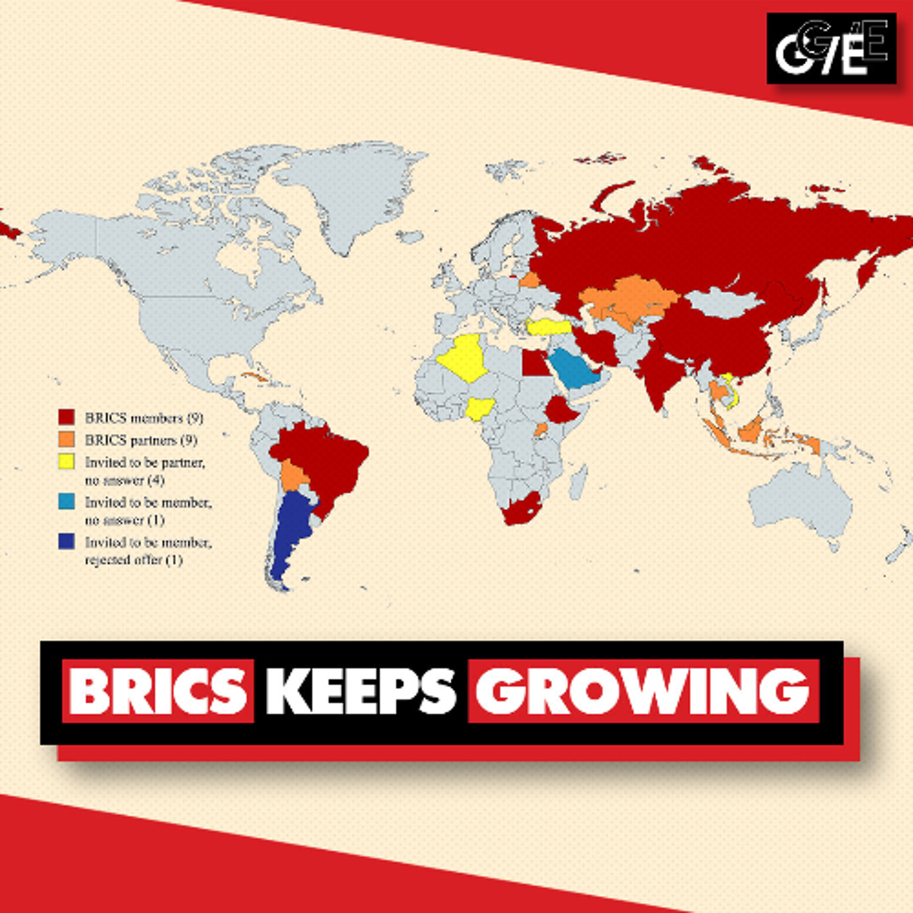 BRICS expands with 9 new partner countries. Now it's half of world population, 41% of global economy