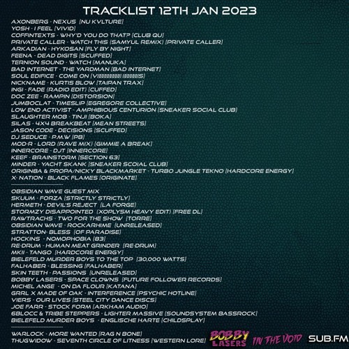 Bobby Lasers In The Void Obsidian Wave Guest Mix 12 Jan 2023 Sub FM