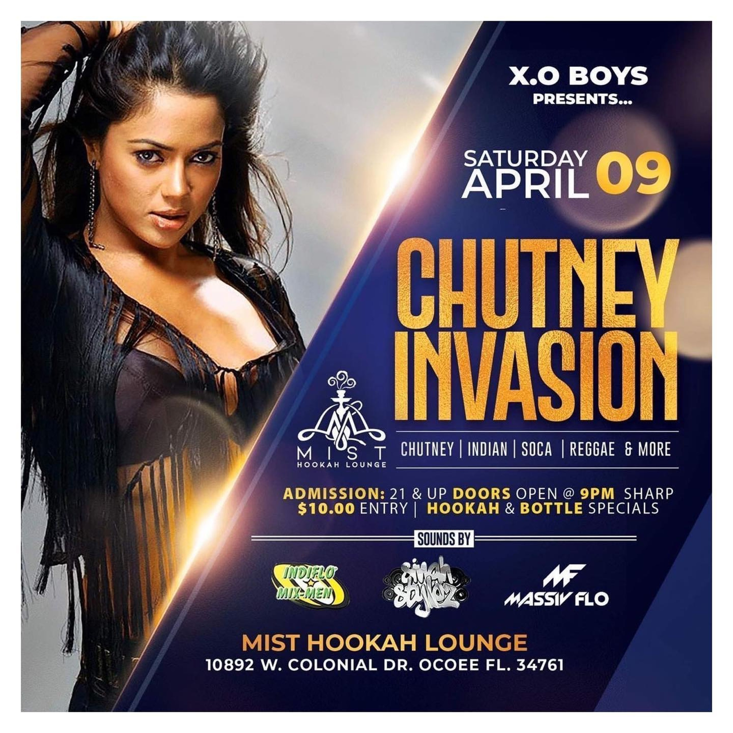 Chutney Invasion Early Warm @ Mist Hookah Lounge 4/9/22 #MassivFlo @whizzywhizz