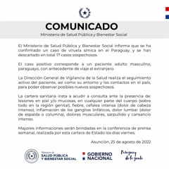 Sonia Arza, Confirman el primer caso de viruela símica en Paraguay